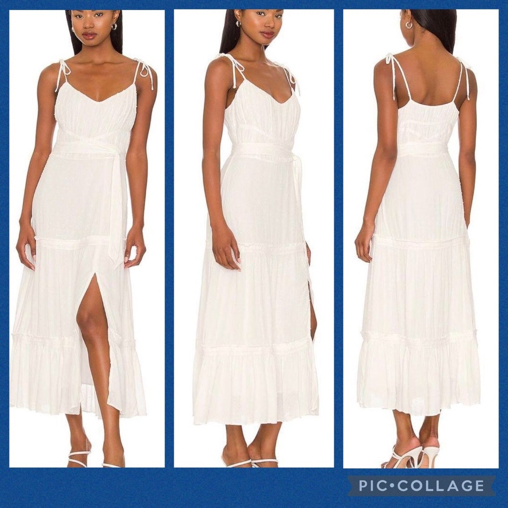 PAIGE White Tiered Midi Dress with Tie Straps